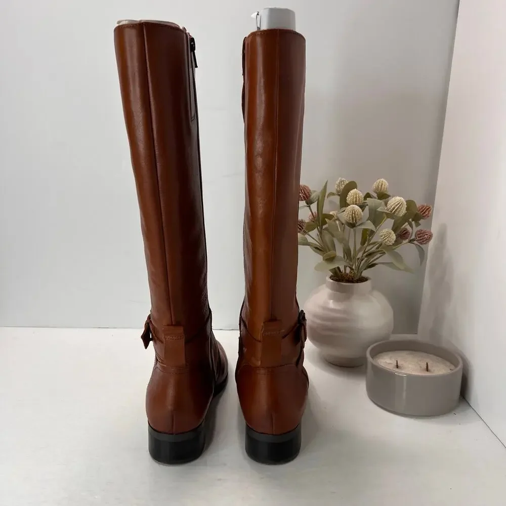 Naturalizer Rena Leather Knee High Riding Boot Side Zip Brown Women 9M Tried On
